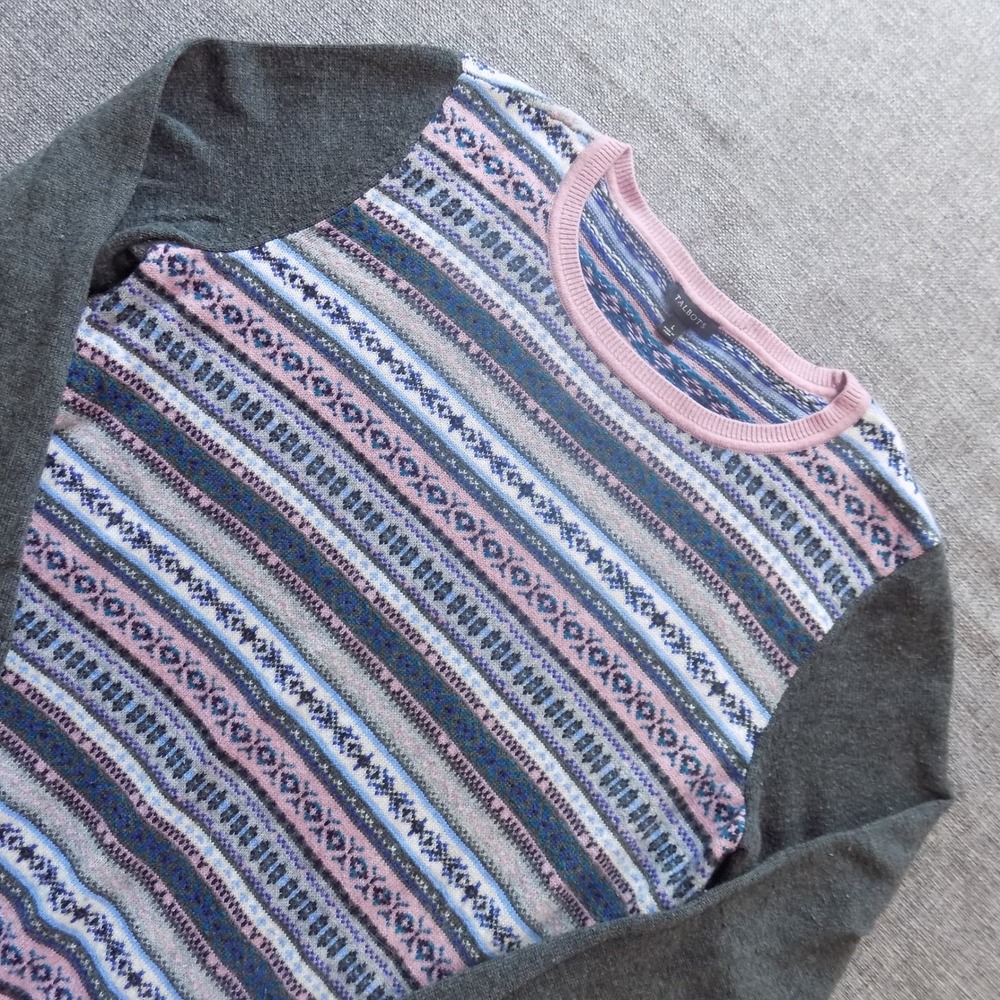 Talbots Sweater Womens L Pink Blue Fair Isle Lambswool Blend Excellent 1705